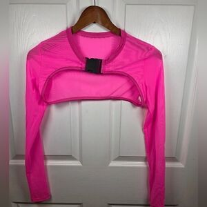 Neon Pink Mesh Cropped Shrug Top w/ Buckle, Size S